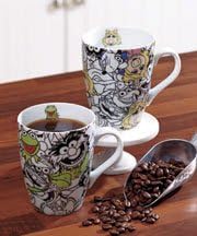 Set of 2 Muppets Miss Piggy and Kermit Coffee Cup Mugs Porcelain 13 Ounces