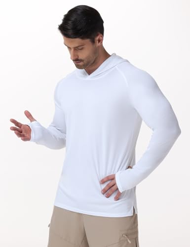 Image of Mens Long Sleeve Athletic Hoodie Sun Protection Gym Workout Shirt for Hiking Running Fishing