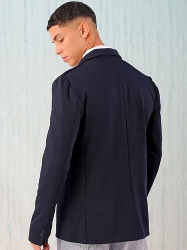 Image of The Indian Garage Co Men Comfort Straight Fit Solid Stretchable Single Breated Knitted Blazers