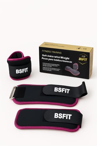 BSFIT Tobilleras y muñequeras con peso ejercicio en casa de neopreno - Set de pesas para tobillos y muñecas de 0,5kg, 1kg, 1,5kg y 2kg - tobilleras lastradas (2x 0,5kg Fucsia Flúo)