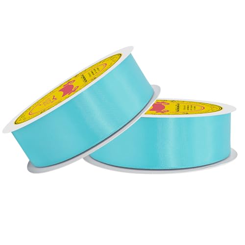 Image of 100 Yards Turquoise Green Satin Ribbon Polyester Ribbon for Gift Wrapping Very Suitable for Weddings Party Hair Bow Invitation Decorations and More（1-1 /2 inch X 50Yards X 2 Roll）