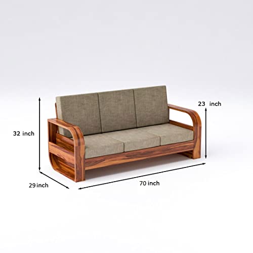 Image of Douceur Furnitures Solid Sheesham Wood 3 Seater Sofas | Three Seater Sofa for Living Room, Cafe, Office | (Honey Teak Cushion Matte)