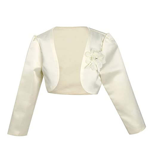 Agoky Bolero de Boda Fiesta Danza Elegante Chaqueta Corto de Princesa Cardigan de Satén Torera Manga Largo para Bebé Niña Beige 7-8 años