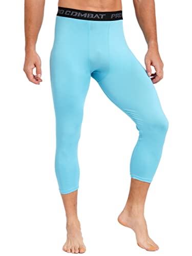 Yizyif Men's Athletic 3/4 Compression Pants Tights Base Layer Leggings Cool Dry Gym Running Workout Pants Blue 3X-Large #TOP3