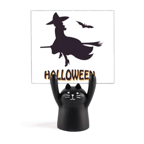 Balai de sorcière Halloween avec porte-mémo chat noir pour décoration de table