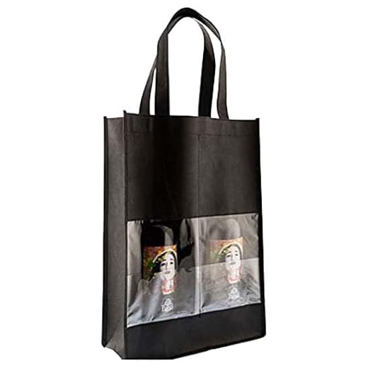 (24 Unidades) Bolsas para 2 Botellas de Vino, Color Negro con Ventana, Non Woven