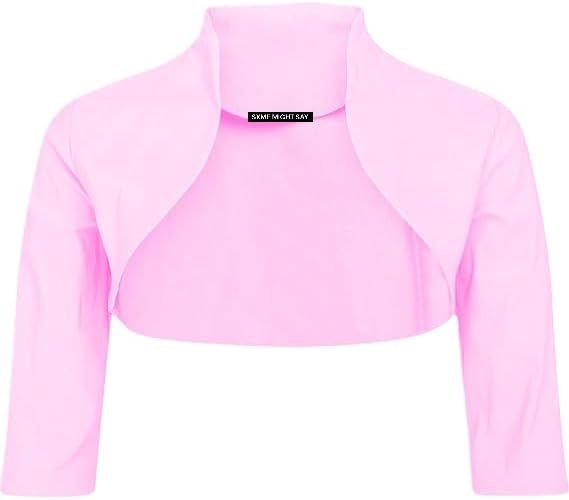 New Girls' Stylish Cropped Bolero Shrug – Open Front Plain Long Sleeve Cardigan