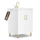 phiestina Fully Pre-Assembled White 24 Inch Bathroom Vanity with Single Ceramic Countertop Sink Combo, 2 Soft Close Doors Bathroom Cabinet Set, Faucet Not Included,BV01-WHITE-JH