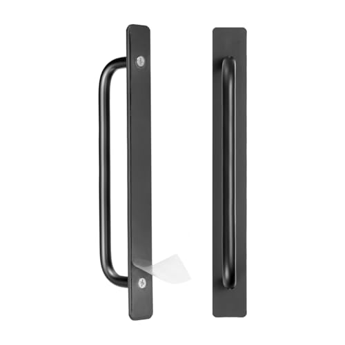 Image of M METERXITY 2-Pack Self Stick Barn Door Handles, 8.35Inch /212mm Length Aluminium Alloy Gate Handle with Double Sided Tape for Bathroom /Wardrobe /Closet, Sliding Door Handle with Plate [Black]