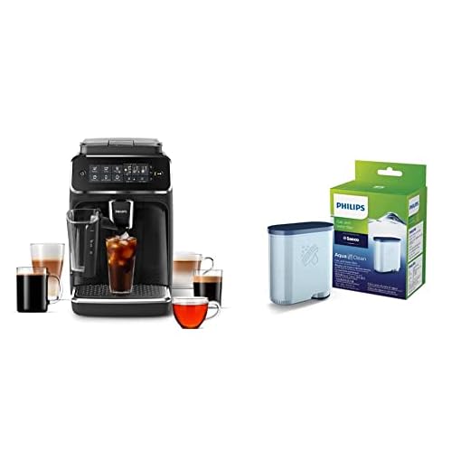 Philips 3200 Series Fully Automatic Espresso Machine w/LatteGo & Iced Coffee, EP3241/74, Black & Saeco AquaClean Filter Single Unit, CA6903/10, white, one size