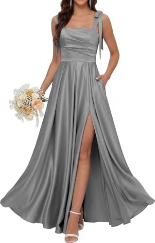 Robe de demoiselle d'honneur en satin fente latérale robe longue de soirée mariage