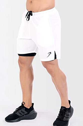 Image of FUAARK Double Layer 2 in 1 Sports Shorts with Inner Tights for Men Gym Tight Short with Pocket