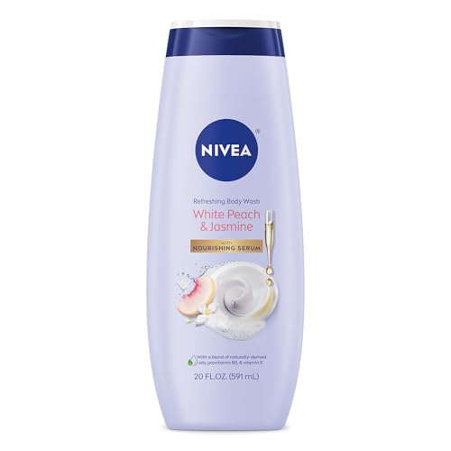 NIVEA Refreshing White Peach and Jasmine Body Wash with Nourishing Serum, Scented Body Wash for Women, Enriched with Provitamin B5 and Vitamin E, 20 Fl Oz Bottle