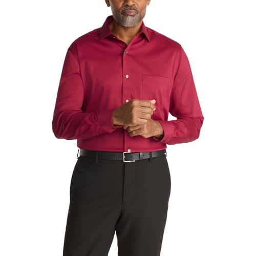 Van Heusen Men's Dress Shirt Regular Fit Ultra Wrinkle Free Flex Collar Stretch Solid Scarlet