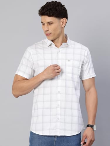 Image of Majestic Man Men's Slim Fit Premium Pure Cotton Plaid Check Half Sleeve Casual Shirt