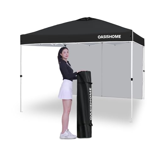 OASISHOME Pop-up Portable Outdoor Canopy Tent 10'x10' Instant Gazebo, with 1 Sidewall, Carry Bag, Stakes, Ropes, for Outdoor/Beach/Patio/Wedding Parties and Commercial Events (10FTx10FT, Black)