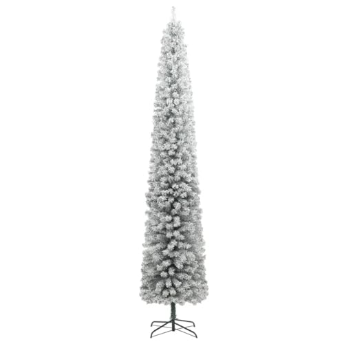 Sapin de Noël Mince 270 cm en PVC avec Support Robuste et Neige floquée, Arbre de Noël décoratif pour intérieur, idéal pour Balcon, Toit, auvent, Sapin...