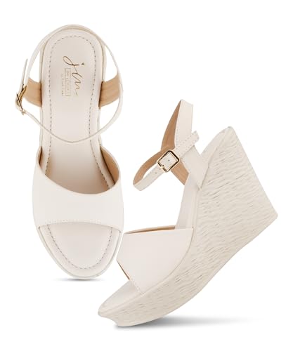 Image of JM LOOKS Sleek Minimalist Wedge Sandals Featuring Broad Single Strap and Textured High Platform for Daily Elegance