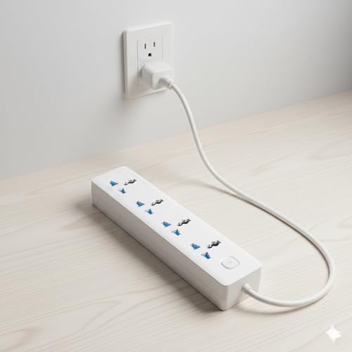 Image of SBF Universal 4 Socket Extension Board with 2M Cord and Power Switch, Heavy Duty Multi Plug Extension Box for Home, Office, Computer, Mobile Charger (White(1K4P))