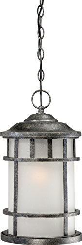 Nuvo Lighting 60/5634 Manor Industrial Hanging Lantern 100-watt A19 Outdoor Pendant Porch and Patio Lighting Frosted Seed Glass, Aged Silver