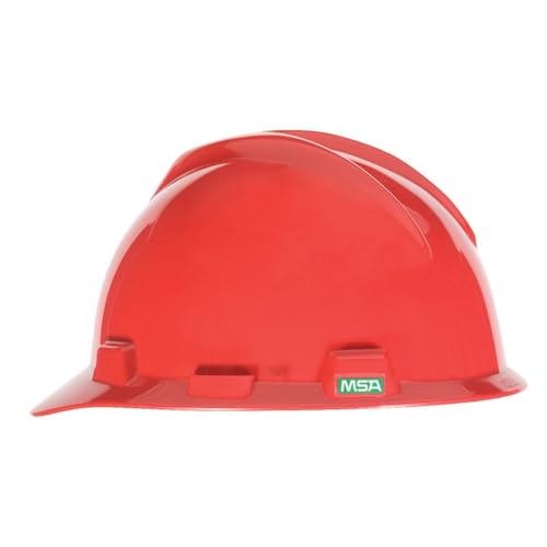 MSA 463947 V-Gard Cap Style Safety Hard Hat With Staz-on Pinlock Suspension | Polyethylene Shell, Superior Impact Protection, Self Adjusting Crown-Straps - Standard Size in Red
