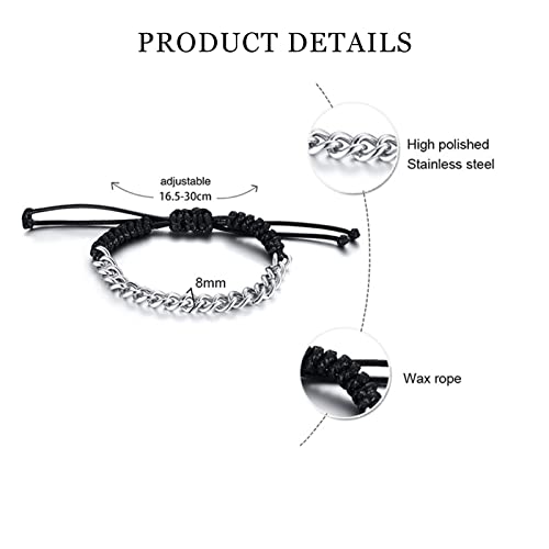 Nenmatte Stainless Steel Bracelet Boho Surfer Bracelets,Men Link Bracelets Braided Men Bracelets With Stainless Stell Handmade Poloshing Silver Stainless Steel Men's Jewelry Bracelets Weaven Bracelets For Men's Gifts #TOP1