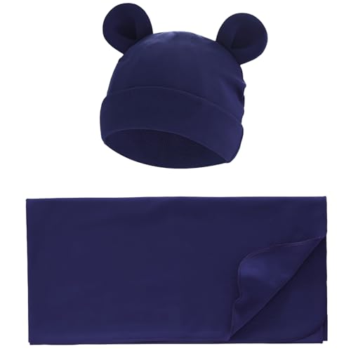 Image of Exemaba Unisex Baby Swaddle Blanket with Hat Set Newborn Swaddle Receiving Blankets Sleep Sack for 0-3 Months Boys Girls