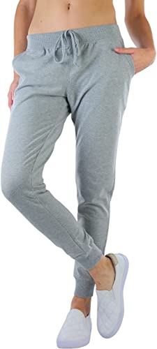 ToBeInStyle Women's Solid Print French Terry Jogger Pants - Heather Grey - Large