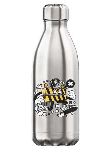 Botella de agua estilo barrera de carretera de 350 ml termo de acero inoxidable plateado 2