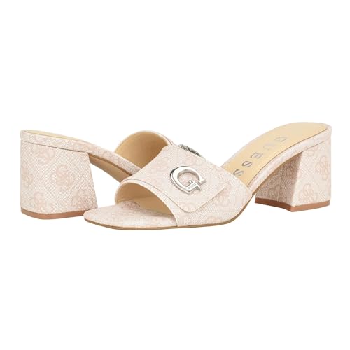 GUESS Damen Gallai Sandale mit Absatz, Elfenbeinfarbenes Leder, 41 EU