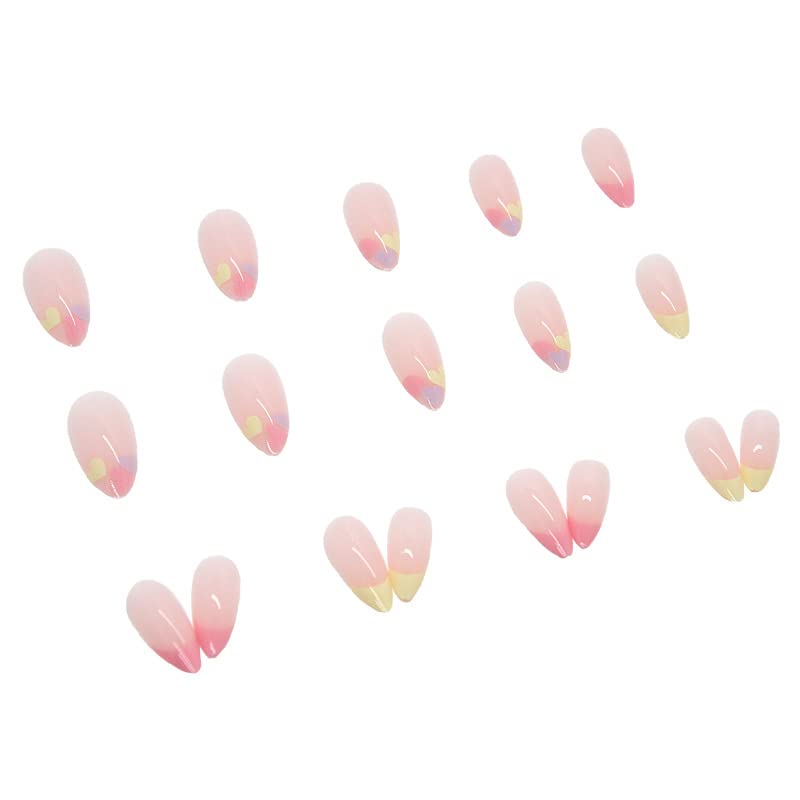 Miniatura 4 de Uñas a presión  Uñas transparentes de color macarrón con forma de almendra, comodidad supremamente ajuste y pegamento cuadrado de gel suave natural,