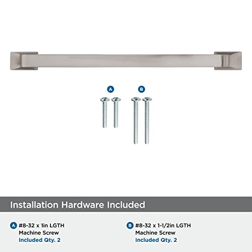 Image of Amerock 6-5 /16 inch Westerly Satin Nickel Drawer Pull | 6-5 /16 inch (160mm) Center-to-Center Mounting Distance and 7-9 /16 inches Overall Length, Durable Zinc Cabinet Hardware