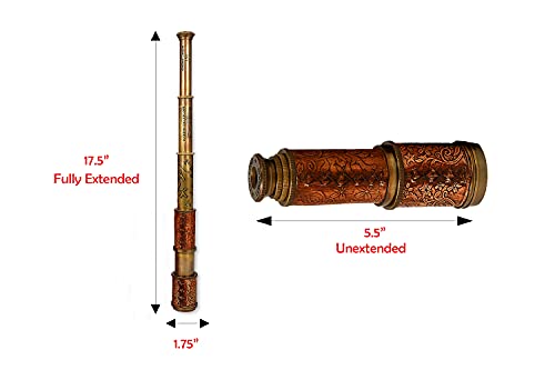 Rii Antique Decor Spyglass, Pirate Telescope With Leather Case, Handheld Telescope For Adventure Enthusiasts, Monocular Nautical Decor For Gifting, Travellers, Dolland London, 17.5" #TOP6