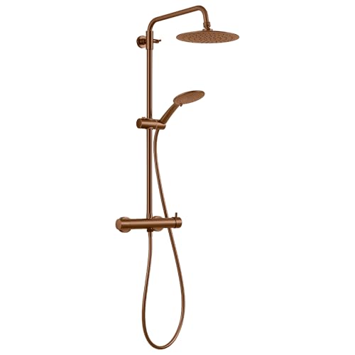 Gedy STAR PLUS 05 Columna de ducha oro rosa con grifo monomando, conjunto de alcachofa 3 posiciones, cabezal de ducha; flexo 150 cm, extensible 92-146 cm