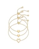 PAVOI 14K Yellow Gold Plated Matching Heart Charms Solitaire Bracelet Set for Women - Adjustable Valentines Day Love Friendship Three Bracelet Pack - Two Small and One Big Heart Bracelet