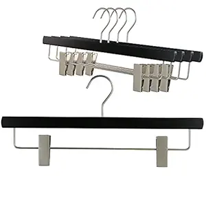 MAWA by Reston Lloyd, European Wooden Hanger, Beech Wood Hanger with Adjustable Pant Clips, Rotating Chrome Hook, Black Finish, for Pants, Shorts, & Skirt Clothes Hanger (26415)