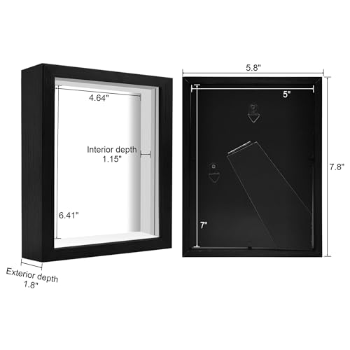 TouYinger Shadow Box Frame 5x7, Composite Wood with Real Glass, Display Case Box for Memorabilia,Wedding Memories, Crafts, Tickets & Photos (Black, 5x7)