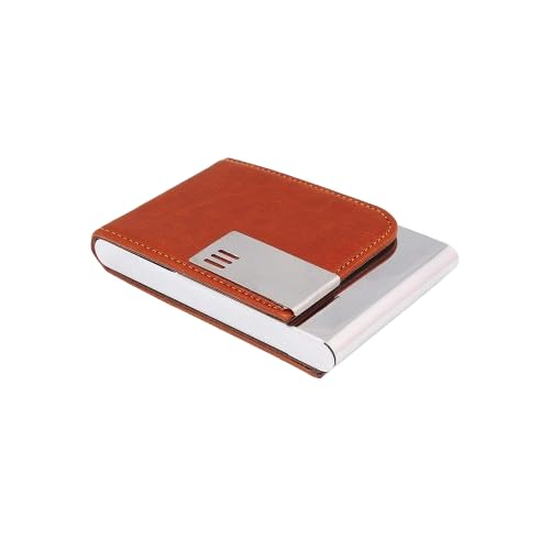 Premium Metal and PU Leather Visiting Card Holder Wallet with Snap Magnetic Flap Slim Lightweight Card Case for Office and Travel-image-45