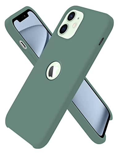 Image of VONZEE Silicone Back Case for iPhone 12 Mini Soft-Touch Phone Back Cover for iPhone 12 Mini with Microfiber Lining & Logo Cut -Midnight Green