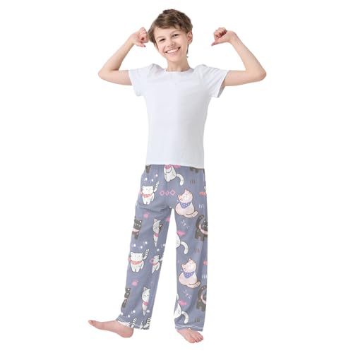Boys' Pants Cartoon Cat Blue Long Bottoms Jogger Pants Elastic Waist Trousers with Pockets S-XL2