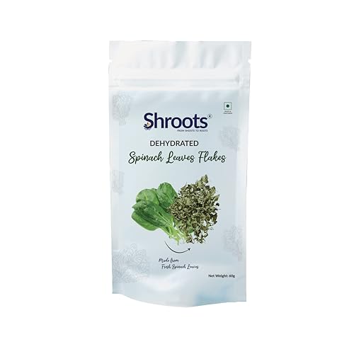 Image of SHROOTS Dehydrated Spinach (Palak) Leaves Flakes | 100% Natural & Pure Vegetarian | Machine-Dried| Nutrient-Rich & Flavorful | Ideal for Cooking, Soups, Curries & Seasoning | 60g Each Pack of 1