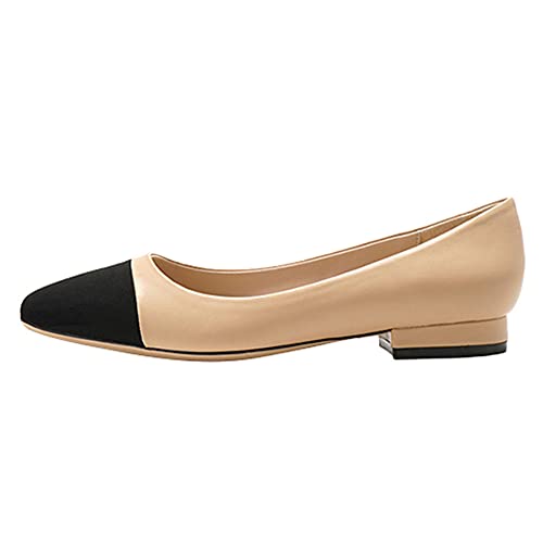 Lutalica W Women's Cap Toe Two Tone Block Heel Slingback Sandals Pointed Toe Cutout Ankle Strap Flats Closed Toe Chunky Heel Slip On Office Pumps2