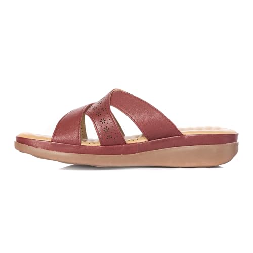 Image of Khadim's Softouch Leather Platform Heel Slip On Sandal for Women | 1.5 Inch Low Heel | Suitable for Daily Use