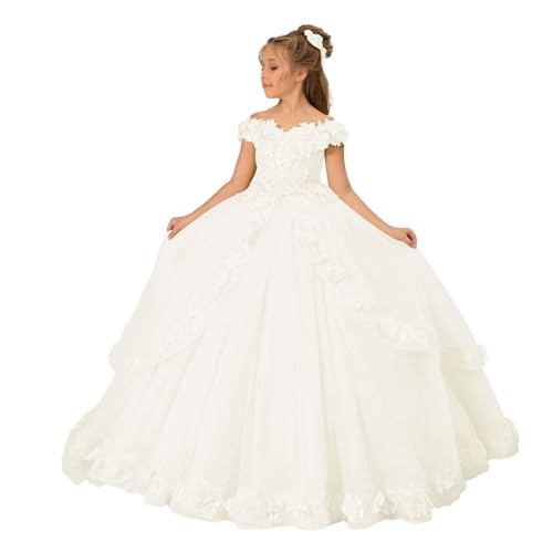 Clixsy Flower Girl Dress Flower Appliques - Tulle Princess Pageant Dresses for Girls Long Party Ball Gown