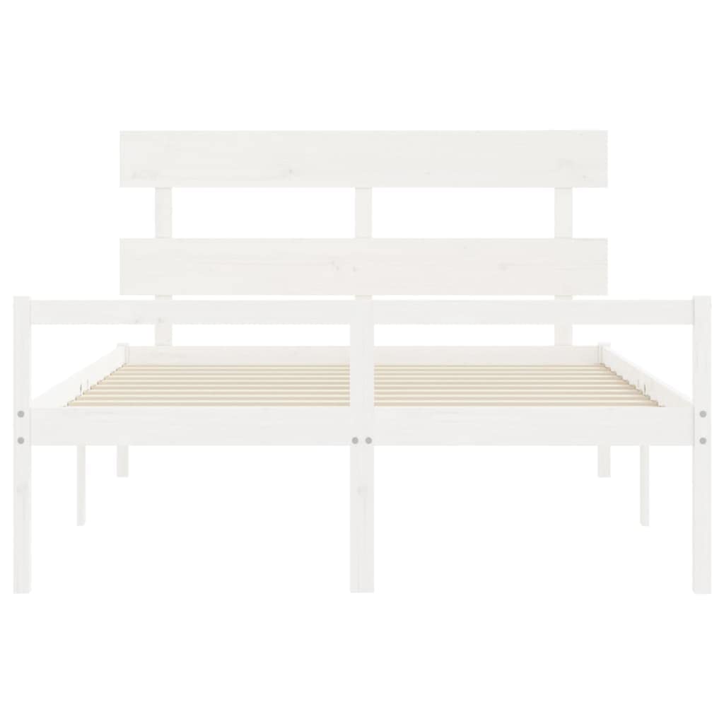 Seniorenbett 160x200 cm Weiß, Holzbett Massivholz Kiefer mit Kopfteil, Ehebett Doppelbett mit 45 cm Sitzhöhe Komfortbett Seniorengerecht