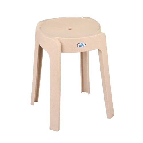 Image of Nilkamal Twist Sturdy and Durable Plastic Seating Stool | for Living Room, Bedroom, Bathroom, Kitchen, Office | Marble Beige