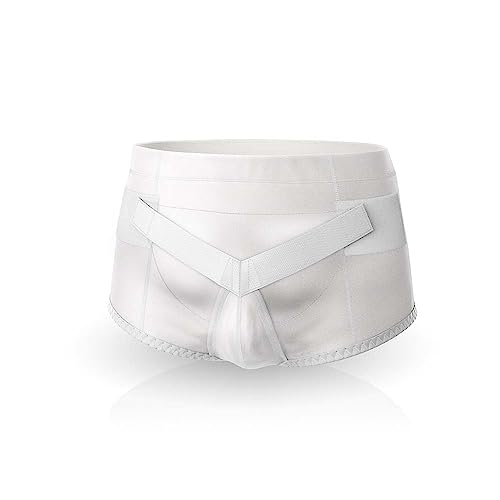 Actimove Professional Hernia Support Brief | Truss for Single/ Double Inguinal, With Removable Cushions For Pre or Post-Surgical Scrotal, Femoral, Comfortable Adjustable Waist Strap Hernia | White, X-Large