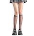 woosnscly Womens Lace Knee High Socks Cute Grey Sheer Nylon Knee High Stockings Lolita Mesh Silk Lace Socks Fishnet Stockings Polka Dot Long Tube Calf Mesh Trouser Sock, Grey Polka Dots