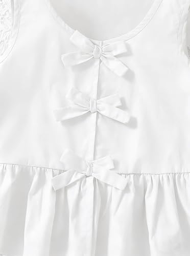 Image of Girls Sleeveless Tank Tops Striped Shirts Peplum Babydoll Top | Bowknot Summer Blouse for Beach Vacation