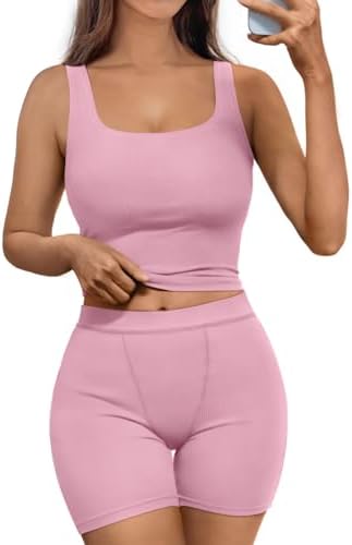 Trendy Queen 2 Piece Lounge Sets for Women Matching Workout Set Cropped Tank Tops and High Waist Yoga Leggings Active Wear